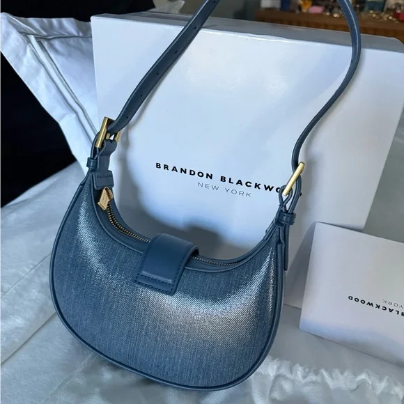 Blue waxed denim Brandon Blackwood Bag with Gold Accents - Picture 2 of 14